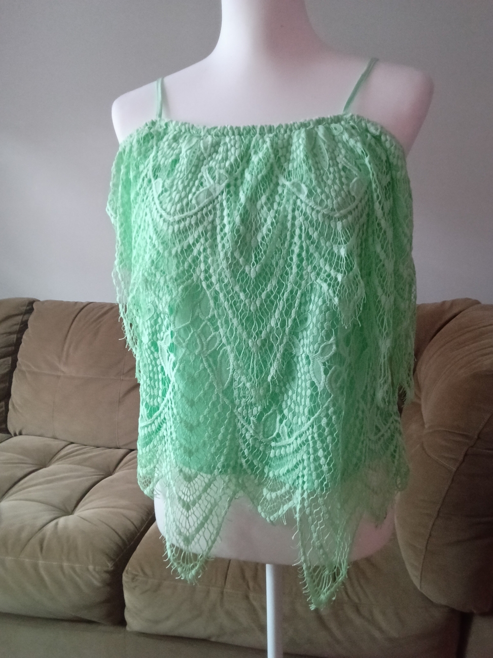 Mint Green Lace Camisole with Spaghetti Straps